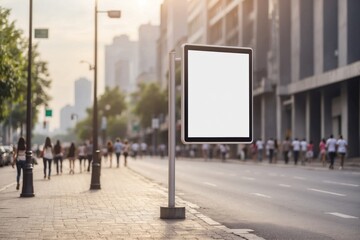 Mockup of Blank digital signboard on roadside, Empty signboard on street with traffic summer. ai generative - obrazy, fototapety, plakaty