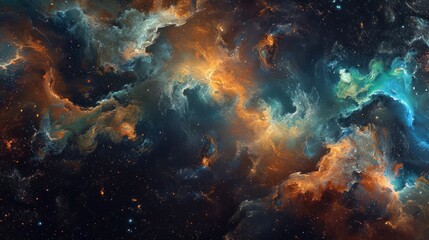 an image of a space scene with a lot of stars and a blue and orange star in the center of the image. - obrazy, fototapety, plakaty