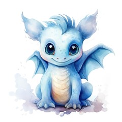 Watercolor-Style cute baby dragon with White Background