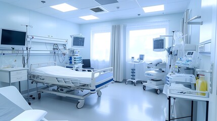 bright and clean hospital room with state-of-the-art medical equipment, providing a safe and comfortable environment for patients