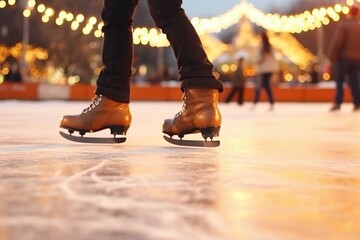 A person wearing boots on an ice rink. Suitable for winter sports or recreational activities