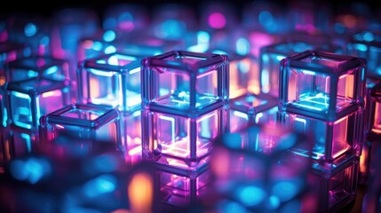 A group of colorful cubes with glowing lights. Generative AI.