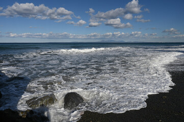 waves on the beach near a restaurant on the Mediterranean coast 6