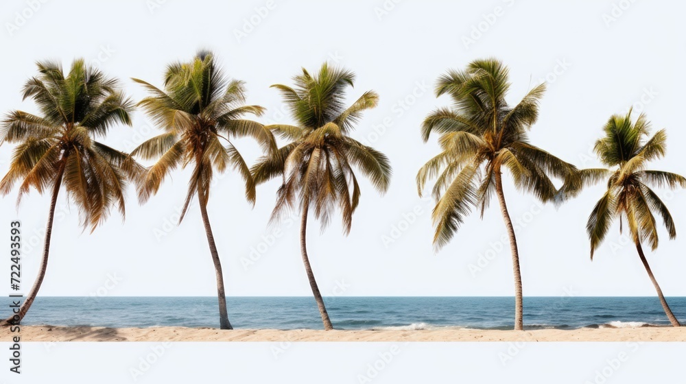 Poster Palm trees lining a beach next to the ocean. Ideal for travel and vacation-themed projects