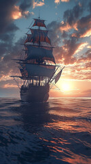 3D illustration of a ship