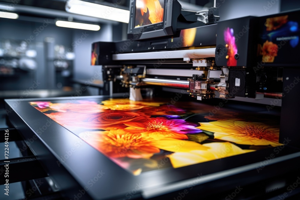 Aufkleber picture of a large printer with a vibrant flower design. perfect for printing high-quality floral im