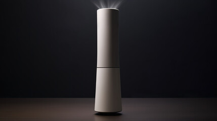 Fototapeta premium Sleek and minimalistic air purifier tower with visible airflow and filtering over a black background