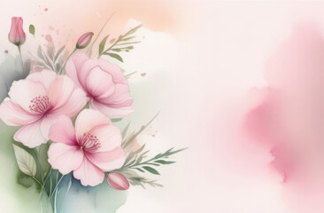 Watercolor floral background with leaves and space for text.