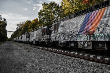 Obraz premium Abandoned train locomotives new jersey transit
