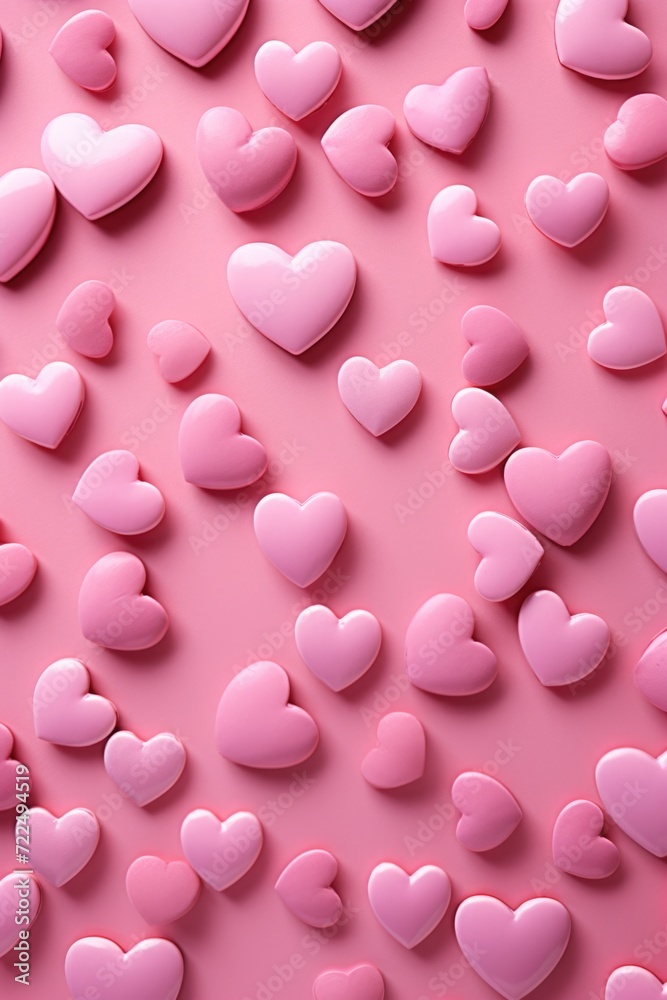 Poster a vibrant image featuring numerous pink hearts on a pink background. perfect for adding a touch of l