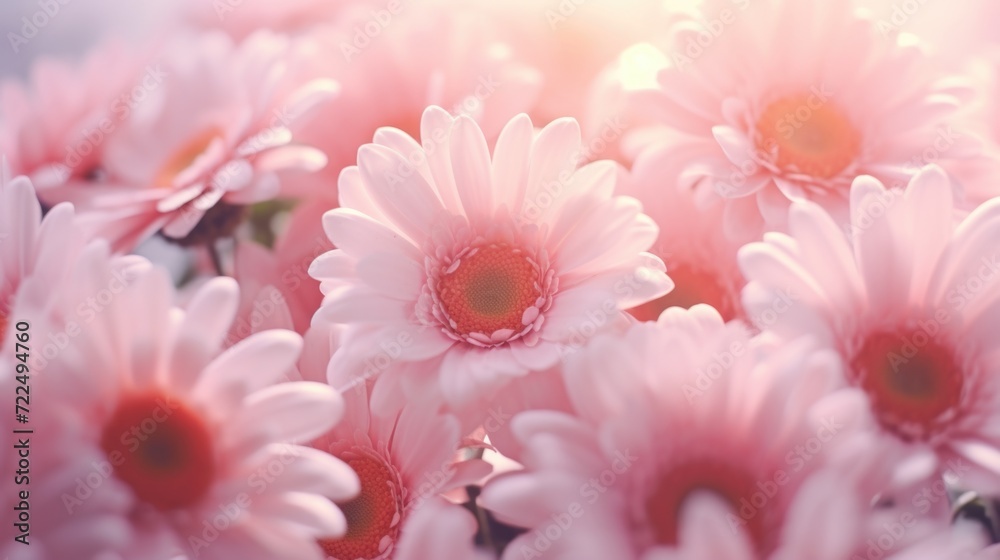Poster A close-up view of a bunch of pink flowers. This image can be used to add a touch of elegance and beauty to any project