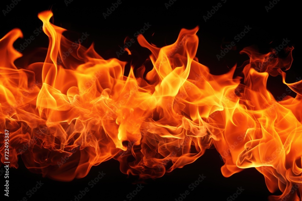 Aufkleber close-up view of a fire burning on a black background. this captivating image captures the intense f