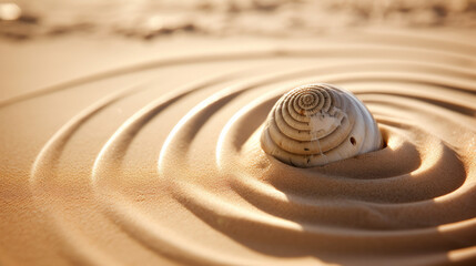 Fototapeta na wymiar Shiva shell partially buried in the sand
