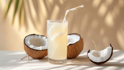 Tropical coconut juice, diet drink. - obrazy, fototapety, plakaty