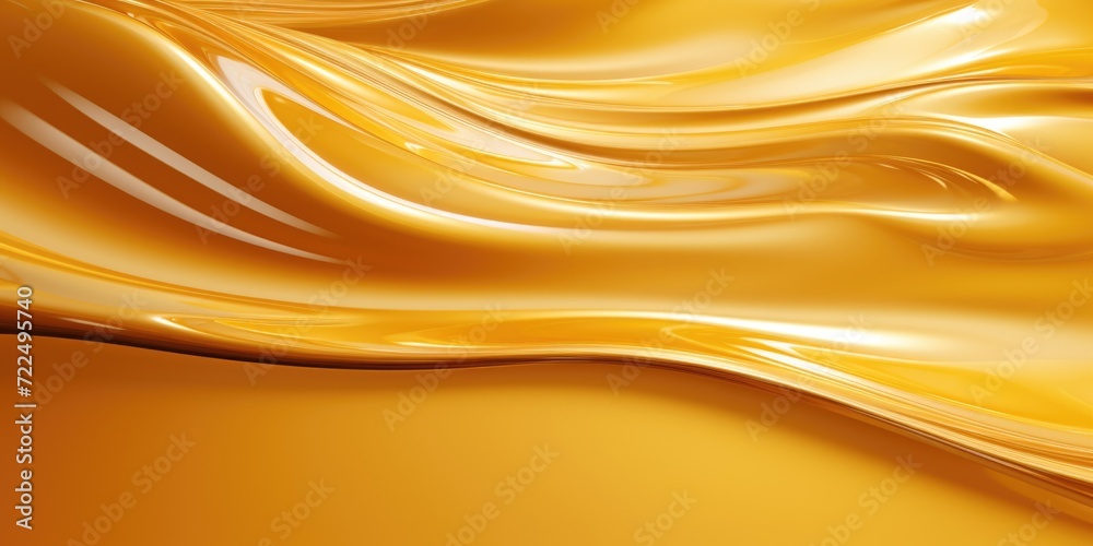 Poster a stunning image capturing the beauty of golden liquid flowing down a vibrant yellow surface. perfec