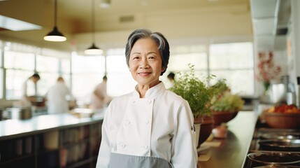 Fototapeta na wymiar Senior Asian Female Chef