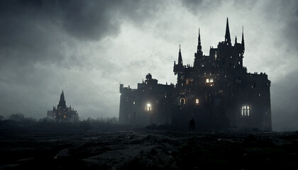 Dark Gothic Castle Silhouette. Generative AI