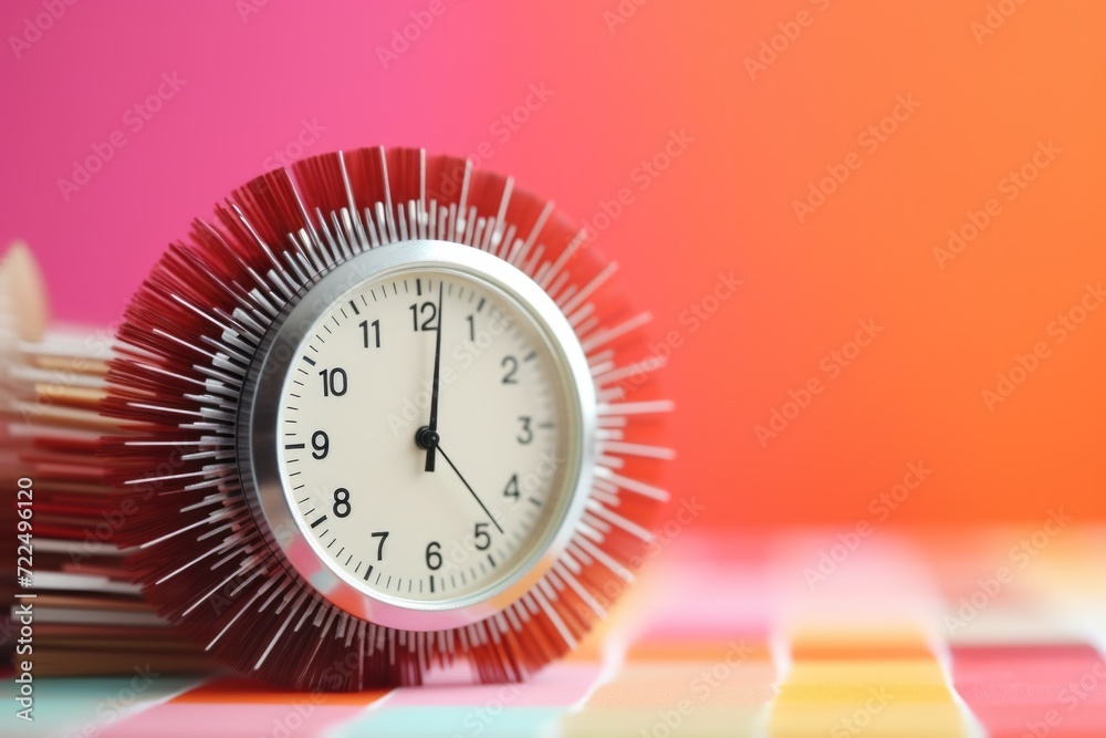 Aufkleber A clock sitting on top of a table next to a stack of books. Perfect for illustrating the concept of time management or studying
