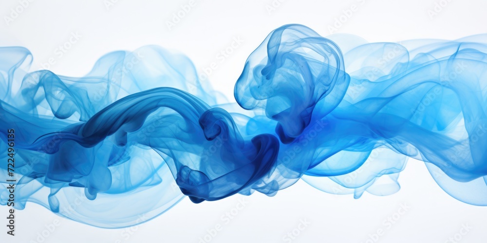 Poster blue smoke captured in a close-up shot on a white background. ideal for adding a mystical and ethere