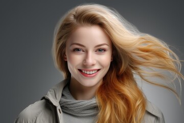 Fototapeta premium A woman with blonde hair smiling for the camera. Suitable for various uses
