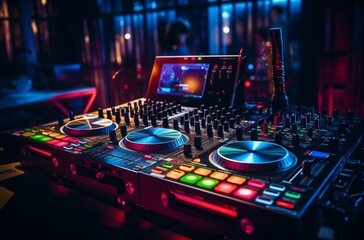 Fototapeta na wymiar DJ control deck at vibrant party