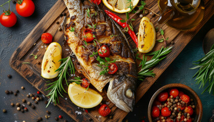 Fototapeta na wymiar grilled fish with vegetables