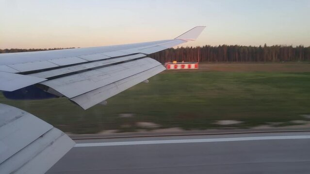View from window of getting down airplane in airport Vnukovo