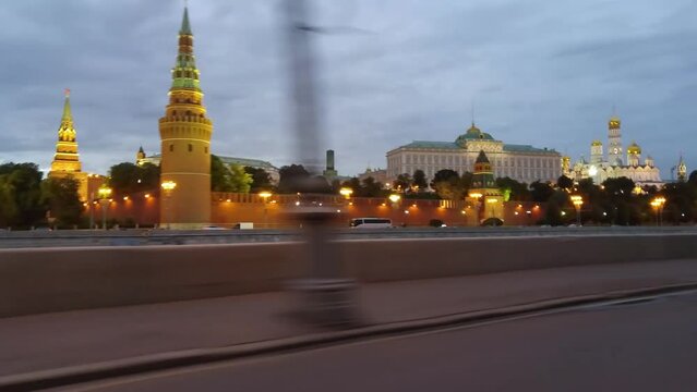 View from moving car to Tsarina Golden Chamber in Kremlin 