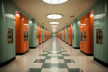 retro analog data center, devices for industry and scientific research and measurements, in the interior of a factory laboratory, the concept of retro futurism lamp electronics