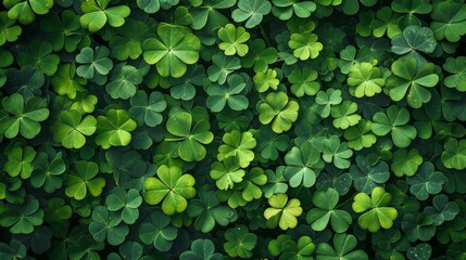Bright beautiful background all filled with green clover leaves