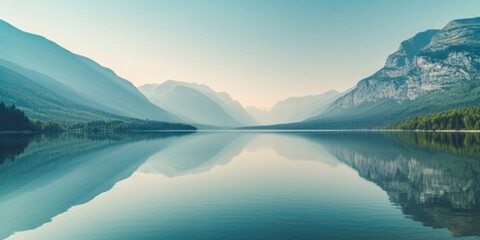 Tranquil mountain lake, a serene wallpaper capturing the reflection of majestic mountains in a calm lake.