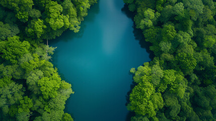 Aerial View River Forest Nature Woodland Green Tr.