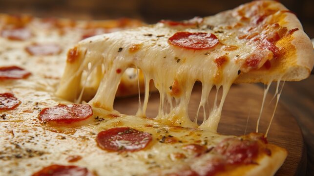 Pizza com muito queijo sendo servida