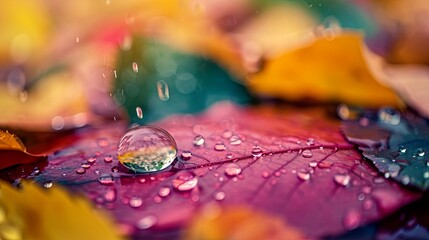 Autumn leaf falls down in the rain wallpaper background