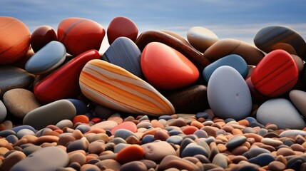 Colorful pebbles on the beach. Generative AI.