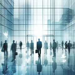 Fototapeta na wymiar silhouettes of people walking in a modern glass office building