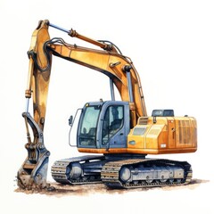 Watercolor-Style excavator with White Background