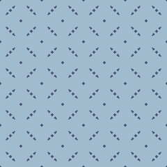 Simple abstract floral seamless pattern. Vector soft blue minimal background. Subtle minimalist geometric ornament. Delicate luxury graphic texture with diamond shapes, grid. Elegant cute geo design