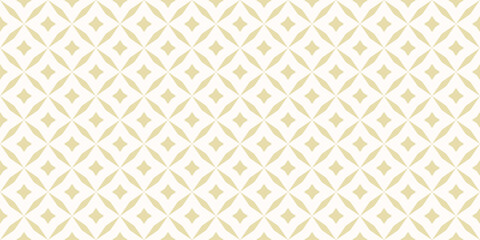 Abstract floral seamless pattern. Luxury vector gold background. Simple geometric leaf ornament. Elegant golden graphic texture with diamond shapes, stars, rhombuses, square grid. Vintage geo design