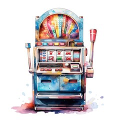 Watercolor-Style machine in casino, slot machine, slot machine in casino with White Background
