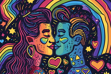 Hand-drawn vector doodle of gay pride, showcasing a whimsical and artistic representation of LGBTQ+ pride.
