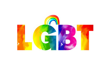 Vector illustration of an "LGBT" logo in rainbow LGBTQ flag colors, isolated on a white background. Symbolizes LGBTQ gay pride month and history month.