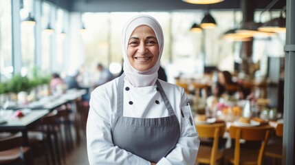 Fototapeta na wymiar Senior Muslim Female Chef