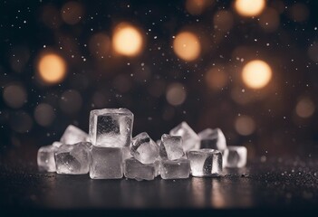 Pile of crushed ice cubes on dark background with copy space Crushed ice cubes foreground for bevera