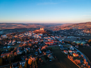 View on the Neulengbach town with the castle on the horizon, Austria