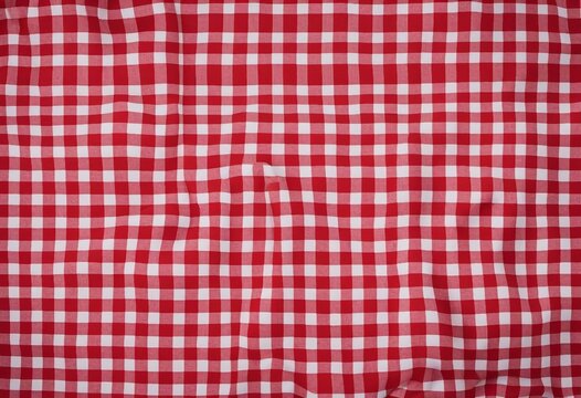 Red and white checkered tablecloth Top view table cloth texture background Red gingham pattern fabri