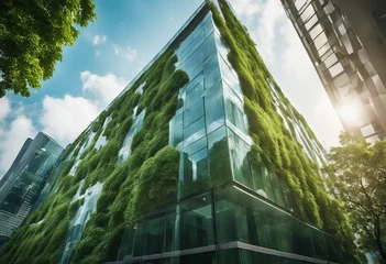 Foto op Canvas Sustainble green building Eco-friendly building in modern city Sustainable glass office building wit © ArtisticLens