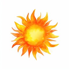  Watercolor-Style realistic sun icon with White Background