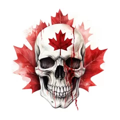 Watercolor-Style skull with Canadian flag with White Background