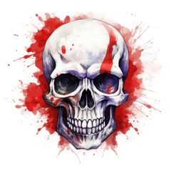 Watercolor-Style skull with Polish flag with White Background